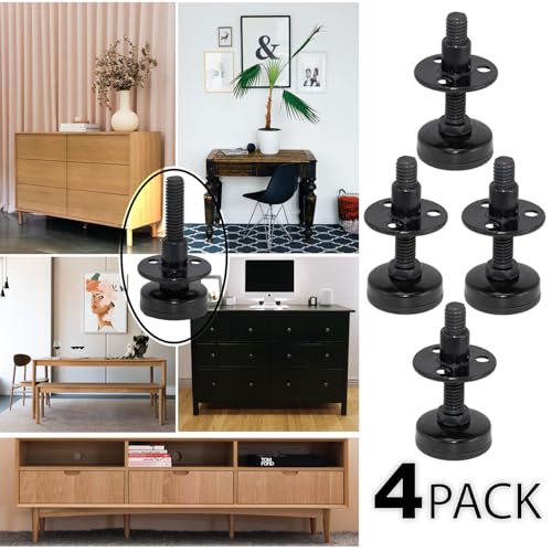 NEWBYTEK Furniture Leveling Feet Heavy Duty, Adjustable Furniture Feet Levelers Screw on Heavy Duty Desk/Chair/Cabinet/Dresser/Bench Leg Leveler, Round T-Nut Kit 3/8”-16 Thread (4 Pack, Black) - size: LONG, 4 Pack