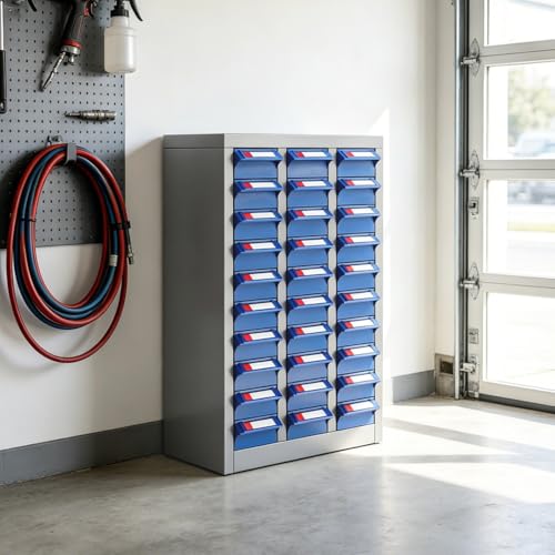Yeeoy 30 Large Drawers Parts Cabinet, Bolt and Nut Tool Storage Cabinet, Steel Parts Organization Shelves with Large Drawers & Labels for Tool Hardware Storage, Grey - size: 30 Large Drawers