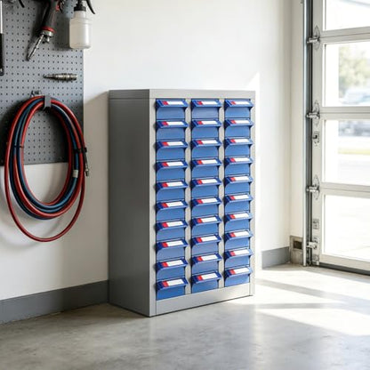 Yeeoy 30 Large Drawers Parts Cabinet, Bolt and Nut Tool Storage Cabinet, Steel Parts Organization Shelves with Large Drawers & Labels for Tool Hardware Storage, Grey - size: 30 Large Drawers