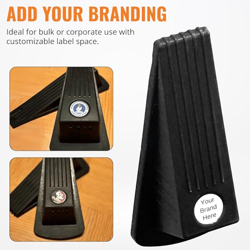 Door STOPPERS for Bottom of Door — Heavy Duty Rubber Wedge Stopper with Galvanized Metal Bottom Includes a Powerful Magnet with a Commercial Grade Adhesive Backing. Only brandable Stopper.