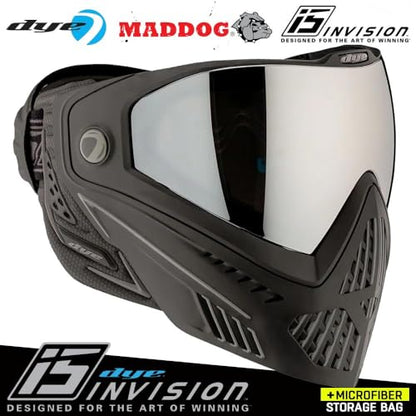 Maddog Dye i5 Thermal Anti-Fog Paintball Airsoft Mask Goggle System Combo with Microfiber Bag | Safety Certified Protection - color: Onyx