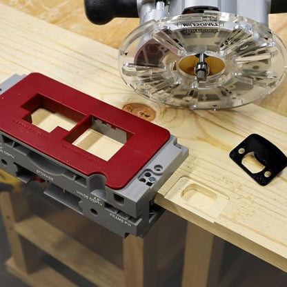 Milescraft 1229 Hinge Jig PLUS – Dual Clamping Door Hinge Jig Door Hinge Mortiser. Complete Hinge Installation Kit Rout Mortises from 2.5” to 4.5”. Strike and Latch Plates Included for Standard Doors