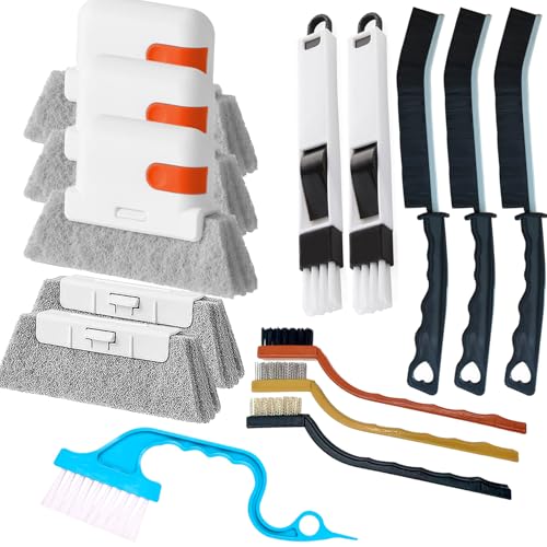 Window Track Cleaner Tools Set - 14 Pcs Window Groove Cleaning Brush Kit, Crevice Cleaning Brush for Sliding Door, Shutter, Sill, Tile Lines, Sink - size: 14 PCS