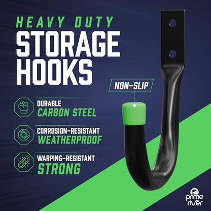 PRIMERIVER Heavy Duty Garage Storage Hooks | J-Hook Wall Mount Hangers with Screws | Utility Hooks for Tools, Ladders & Bikes – 12-Pack