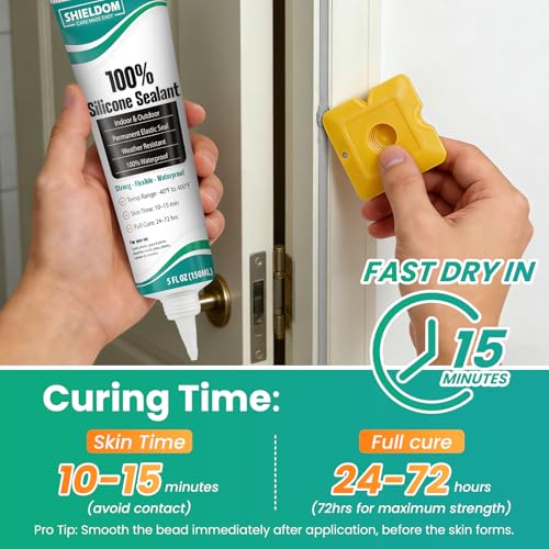 SHIELDOM Silicone Sealant Adhesive Silicone Caulk with Finishing Tool 100% Waterproof Seal Shrink & Crack Proof, Flexible, Strong Adhesion for Automotive, Bathroom, Kitchen, Windows 150ML/5Oz (Grey) - color: Grey