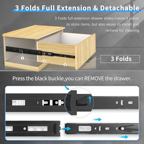1 Pair Push to Open Full Extension Drawer Slides 12 14 16 18 20 22 24 Inch 100 lb Load Capacity Side Mount Handleless Touch Open Ball Bearing Cabinet Rails Metal Runner Dresser Glide Black - color: Push to Open, size: 16 Inch