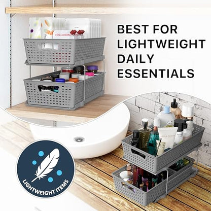 Simple Houseware 2 Tier Bathroom Organizer Tray Pull-Out Sliding Drawer, Under Sink Storage, Gray - color: Gray