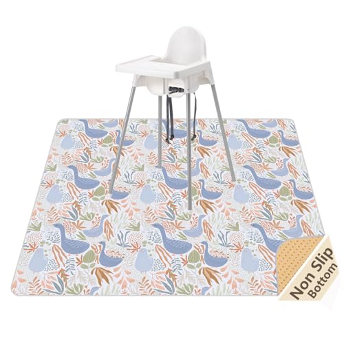 Splat Mat for Under High Chair/Arts/Crafts, Waterproof and Anti-Slip Splash Mat Floor Protector, Washable Highchair Floor Mat, 51 Inch Reusable Messy Mat and Baby Feeding Table Cloth - color: Spring Pond, size: 51x51 Inch (Pack of 1)