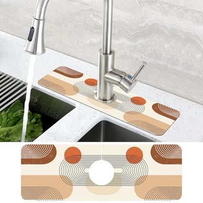 Abstract Minimalistic Geometric Sink Faucet Absorbing Mat Sink Splash Guard Faucet Mat Draining Mat Fast Drying Sink Protectors for Kitchen and Bathroom 5.5"×15" - size: 5.5" x 15"