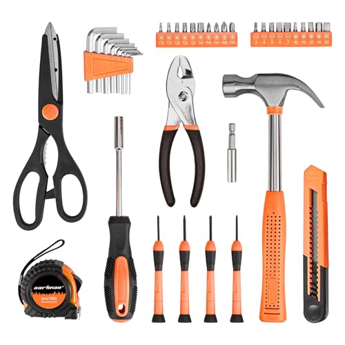 CARTMAN 39 Piece Tool Set General Household Hand Kit with Plastic Toolbox Storage Case Orange - color: Orange