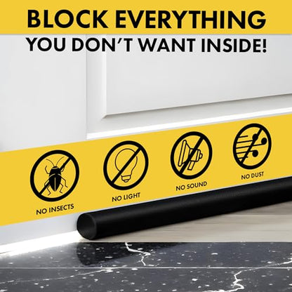 Under Door Draft Stopper for Bottom of Door Insulation for Winter 36” - Insulation Reduces Electric Power Bill - Heat,Sound and Light Proofing Barrier- Adjustable Gap Filler and Door Sweep - Black