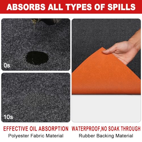 Golener Oil Spill Mat - 64”x32” Garage Floor Mat for Under Car, Rubber Floor Mats, Absorbent Oil Mat, Protect Floor from Spills & Stains, Waterproof, Reusable, Washable, Durable, Heavy Duty, Black - size: 64" x 32"