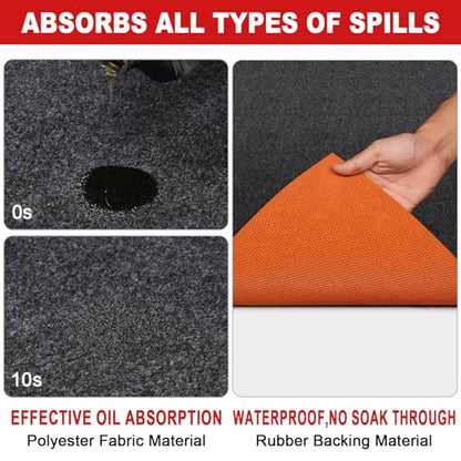 Golener Oil Spill Mat - 64”x32” Garage Floor Mat for Under Car, Rubber Floor Mats, Absorbent Oil Mat, Protect Floor from Spills & Stains, Waterproof, Reusable, Washable, Durable, Heavy Duty, Black - size: 64" x 32"