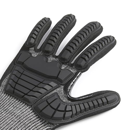 Amazon Basics Impact Protection Work Gloves, Cut Level A2, ANSI Level 4 Abrasion, Touchscreen Compatible, Sandy Nitrile Palm, Large, Black with Green Edge - size: Large