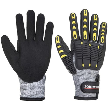 Portwest A722 Anti Impact Safety Work Gloves - Cut Resistant and Impact Reducing Protective Gloves Gray/Black Grey/Black, Large - size: Large (Pack of 2)