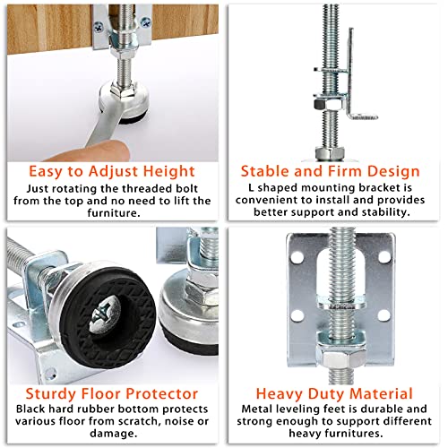 OwnMy 4 Packs Heavy Duty Adjustable Furniture Leveling Feets L Shaped Furniture Leveler Legs, Furniture Mounting Brackets Metal Furnitures Leveling Load Table Leg for Workbench Cabinet Wardrobe, 4.3" - size: 4.3"H-Silver
