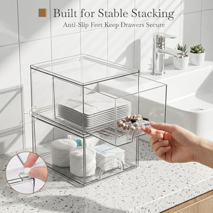 8 Pack Small Clear Stackable Acrylic Storage Boxes Storage Drawers, Storage Organizer, Clear Plastic Makeup Organizer, Ideal for Vanity, Cabinet, Desk Organization