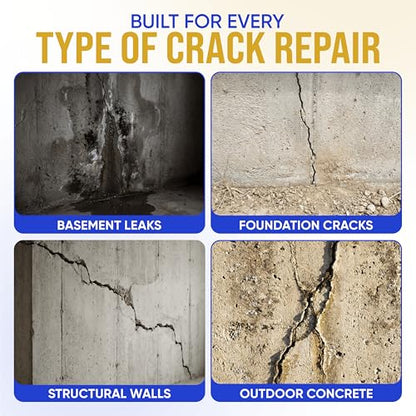 SolidFix 10ft Concrete Crack Repair Kit with All Tools – Professional Urethane Injection System – Wall Repair Paste for DIY Projects -Ideal Crack Filler to Stop Basement & Foundation Leak Permanently