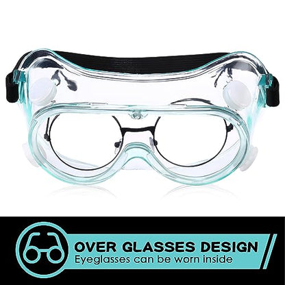 Yunsailing Protective Safety Goggles Lab Over Glasses Clear Anti Fog Eye Protection Goggles for Men Women - color: Clear Green, Black