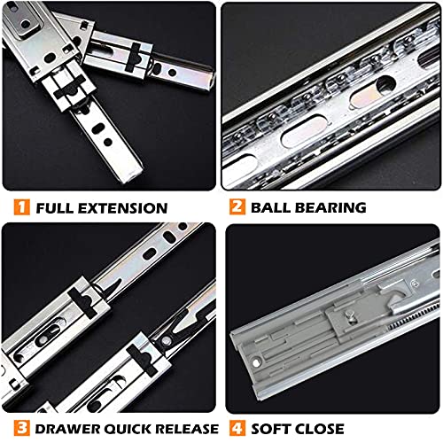 Gobrico 24-Inch Rear/Side Mount Drawer Slides, Soft Close Ball Bearing Drawer Slides and Glides with Brackets, Full Extension Heavy Duty Cabinet Dresser Runners, 10Pairs - size: 24 Inch