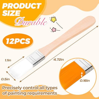 12PCS Paint Brushes,1/2 Inch Flat Small Paint Brush with Wood Handle,Nylon Bristle Trim Painting Tool,Touch Up Paints Brushes for Walls Cabinets Fences Furniture (White Pencil Hair) - color: White Pencil Hair