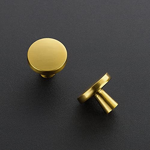 Ravinte 25 Pack Drawer Pulls 1-1/4 Inch Kitchen Cabinet Knobs Solid Brushed Brass Round Dresser Drawer Knobs Gold Dresser Knobs Drawer Knobs Simple Cabinet Hardware for Cupboard Drawer Pulls - color: Brushed Brass