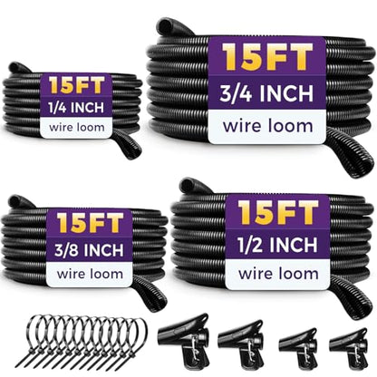 Automotive Wire Loom Flame Retardant Split Wire Loom Tubing Assortment Wiring Loom Kit Plastic Cover Electrical Covering Conduit Protective Wire Wrap Cable Sleeves Black 1/4", 1/2", 3/8", 3/4"x 15 Ft - size: 1/4", 1/2", 3/8", 3/4"x 15 Ft