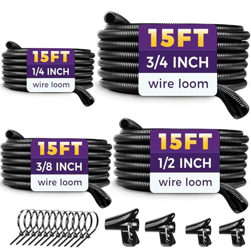 Automotive Wire Loom Flame Retardant Split Wire Loom Tubing Assortment Wiring Loom Kit Plastic Cover Electrical Covering Conduit Protective Wire Wrap Cable Sleeves Black 1/4", 1/2", 3/8", 3/4"x 15 Ft - size: 1/4", 1/2", 3/8", 3/4"x 15 Ft