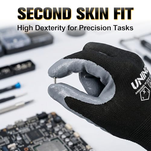13 Gauge Smooth Nitrile Coated Work Gloves, Lightweight Thin Safety Utility Gloves,Non-Slip Abrasion-Resistant for Assembly, Inspection, Warehouse, DIY & General Handling 3 Pairs Large - color: 3 Pairs/Black
