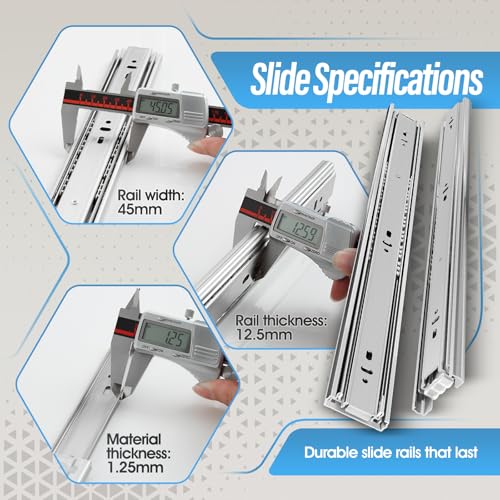 1 Pair Stainless Steel Full Extension Ball Bearing Drawer Slides 8 10 12 14 16 18 20 22 24 Inch 100 LB Load Capacity Side Mount Cabinet Rails Dresser Metal Runners Kitchen (12 inch,Stainless) - color: Silver-Stainless Steel, size: 12 Inch