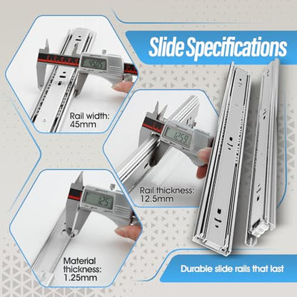 1 Pair Stainless Steel Full Extension Ball Bearing Drawer Slides 8 10 12 14 16 18 20 22 24 Inch 100 LB Load Capacity Side Mount Cabinet Rails Dresser Metal Runners Kitchen (10 inch,Stainless) - color: Silver-Stainless Steel, size: 10 Inch