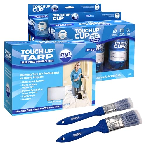 Touch Up Cup Painting Kit - Includes 6 Paint Storage Containers, 1 Painters Tarp, 2 Touch Up Paint Brushes, As Seen On Shark Tank Products - style: 6Cup + 1Tarp & 2Brush