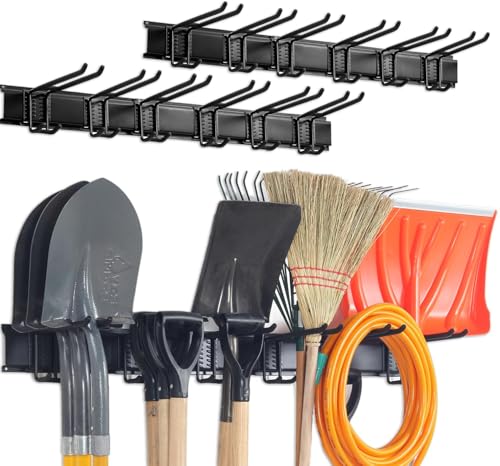 Aking Ace Wall Mount Tool Storage Rack, Garage Organization, Heavy Duty Garage Storage Tool Organizer, Garden Tool Wall Hooks and Hangers, Hold Up to 350lbs Black 2Pack - size: 96inch