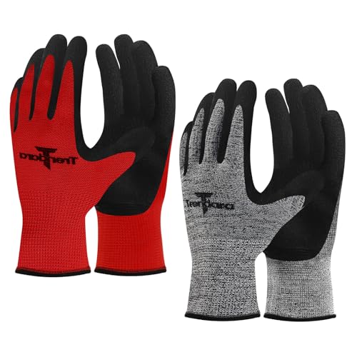 gardening gloves,garden gloves for women,Breathable latex dipped,Suitable for weeding and warehouse handling - color: 1 Pairs Gray+ 1 Pairs Red