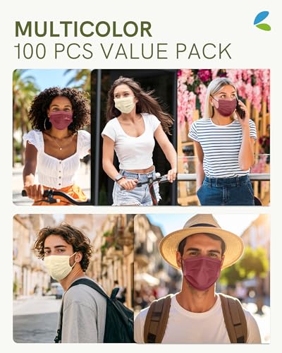 FriCARE Face Masks Disposable for Adults, 4 Ply ASTM Level 3, Individually Wrapped Mask for Allergy Protection, 100 Pack, Autumn Spice - color: Autumn Spice