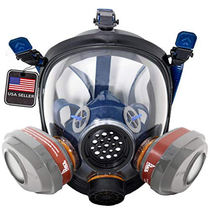 Parcil Distribution Full Face Respirator Mask - Air Purifying, Organic Vapor & Particulate - Industrial Use - CE Tested - color: Pt-101 Clear
