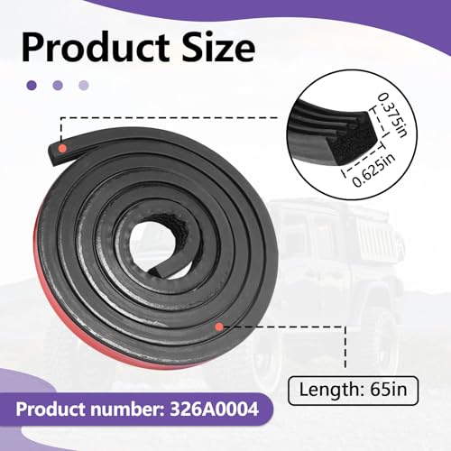 326A0004 Ribbed Bulkhead Seal Strip 3/5 in x 65 in, Self-Adhesive EPDM Ribbed Foam Rubber Weather Stripping for Tonneau Cover, Truck Bed Cover, RV, Boat, Auto, Marine, Garage Door (Black, 1 Pcs)