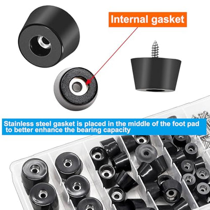 124Pcs Rubber Feet for Cutting Board with Stainless Washer Screws Assortment Kit,3 Sizes (0.6inch, 0.8inch, 1inch),Non Slip Rubber Bumper Feet for Furniture, Cabinets, Electronics - size: 124pcs -3 size