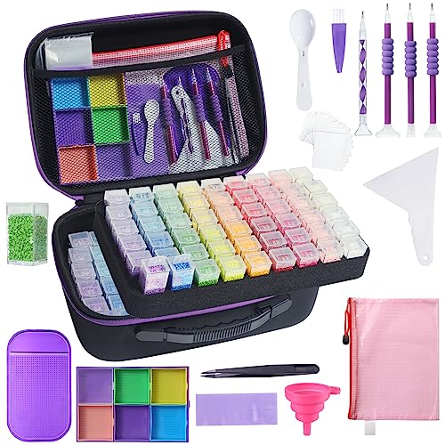 Douorgan Diamond Painting Storage Containers Diamond Painting Accessories and Tools Portable Organizer Shockproof Diamond Art Storage Case Jewelry Beads Storage Box (104 Square Jars) - size: Large - 104 Square Jars
