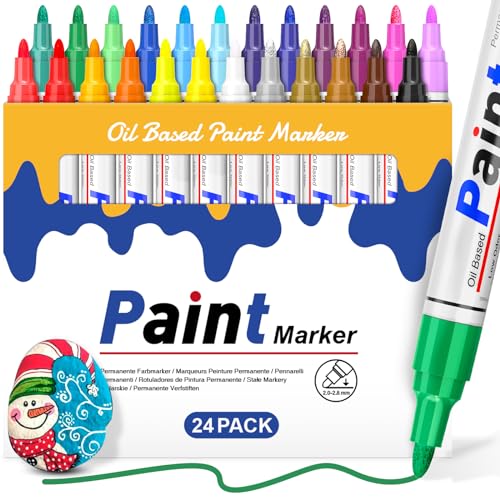 DAPAWIN Oil Based Paint Pen: Permanent Paint Marker, Quick-Dry, Waterproof Paint Set of 24 for Metal, Wood, Easter egg, Rock Painting, Glass, Fabric, Ceramic, Mug, Plastic, Stone, Christmas Stencil - color: 24 Colors