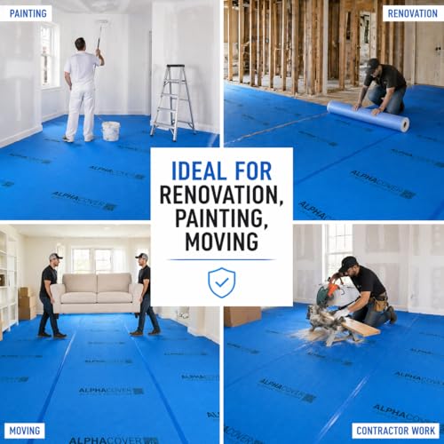 From Plain to Beautiful in Hours AlphaCover Blue Protective Floor Covering | 82' x 39.4" Roll, Self-Adhesive Floor Protector for Moving & Construction, Waterproof & Breathable, 270 Sq. Ft - size: 1 Roll