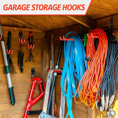 20 Pack Heavy Duty Garage Hooks,Solid Steel Wall Mount Hangers,with Anti-Slip Coating,for Hanging and Organising Ladder,Bike,Ropes,Broom,Garden,Yard and Power Tools - color: 20 Pack Orange