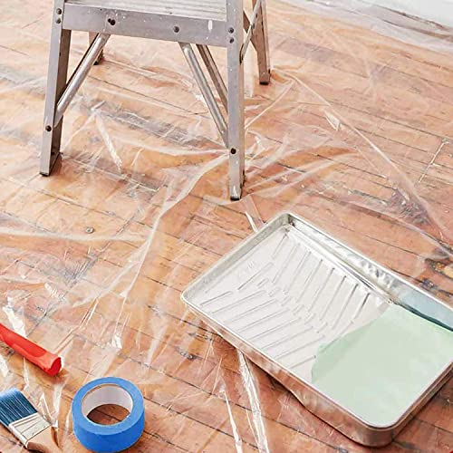 Pre-Taped Masking Film 13ft x 130ft Painters Plastic Sheeting Roll, Clear Plastic Sheeting Cover Plastics Drop Cloths for Painting, Automotive Appliance (2 Rolls, 65ft Per Roll)