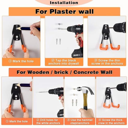 Steel Garage Storage Hooks - 32 Pack Anti-Slip Coating, Heavy Duty Wall Mount Wall Hooks for Hanging Bike, Ladder, Garden Tools, Power Tools, Bulk Items Ropes, Utility Garage Organization Housolution - size: 32pcs - Orange