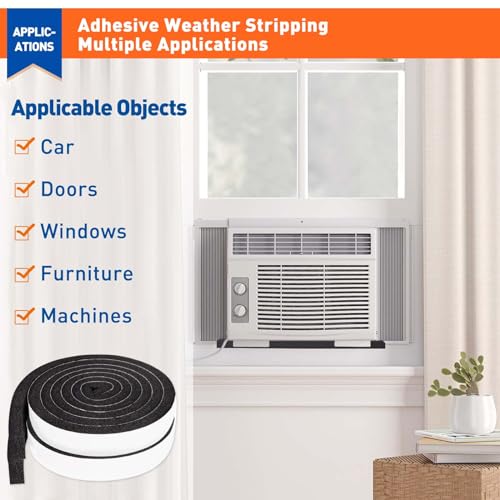 MAGZO Weather Stripping Door Seal 1 Inch W X 1/2 Inch T, Strong Adhesion and High Resilience Air Conditioner Foam Insulation for Cars, Total Length 13 Feet (6.5 ft x 2 Rolls) - size: 1in x 1/2in x 13FT