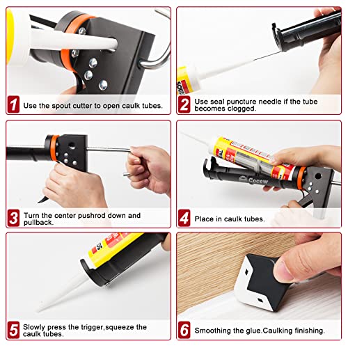Caulk Gun Kit, Smooth Silicone Caulking Gun and Caulk Remover Tool, Sealant Finishing Tool Grout Scraper for Kitchen Bathroom Window Sink Joint, All in One with Gift Box - style: Caulking Gun+Caulking Tool
