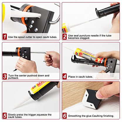 Caulk Gun Kit, Smooth Silicone Caulking Gun and Caulk Remover Tool, Sealant Finishing Tool Grout Scraper for Kitchen Bathroom Window Sink Joint, All in One with Gift Box - style: Caulking Gun+Caulking Tool