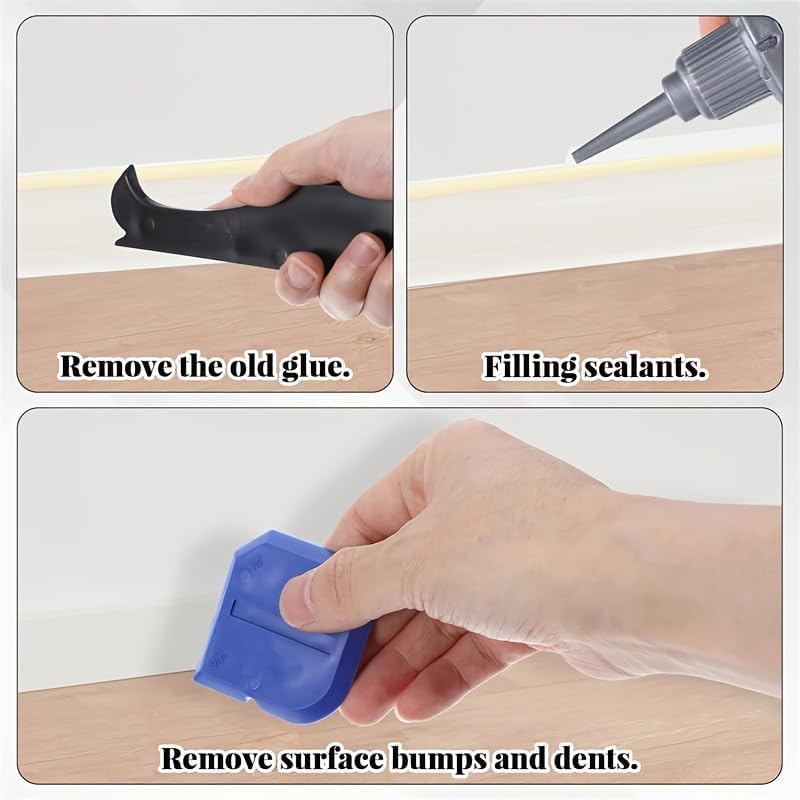 4 Pcs Silicone Caulking Tool Kit, Reusable Sealant Finishing & Grout Scraper Caulk Remover Tool, Portable for Kitchen Bathroom Sink Floor Joint Sealing (Blue)