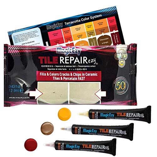 MagicEzy Tile Repair Kit: Porcelain Repair Kit - Ceramic Tile Repair Kit - Mix and Match Colors - Acrylic, Stone, Fiberglass - Wall Touch Up (Terracotta Kit) - color: Terracotta Kit