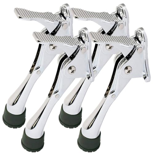 One Touch Kickdown Door Stopper, Door Holder, Heavy Duty Door Stops, Bottom of Door, Height-Adjustable Rubber Tips by HASHI (Chrome, 4 inch x 4pack) - color: Chrome, size: 4 Inch X 4pack